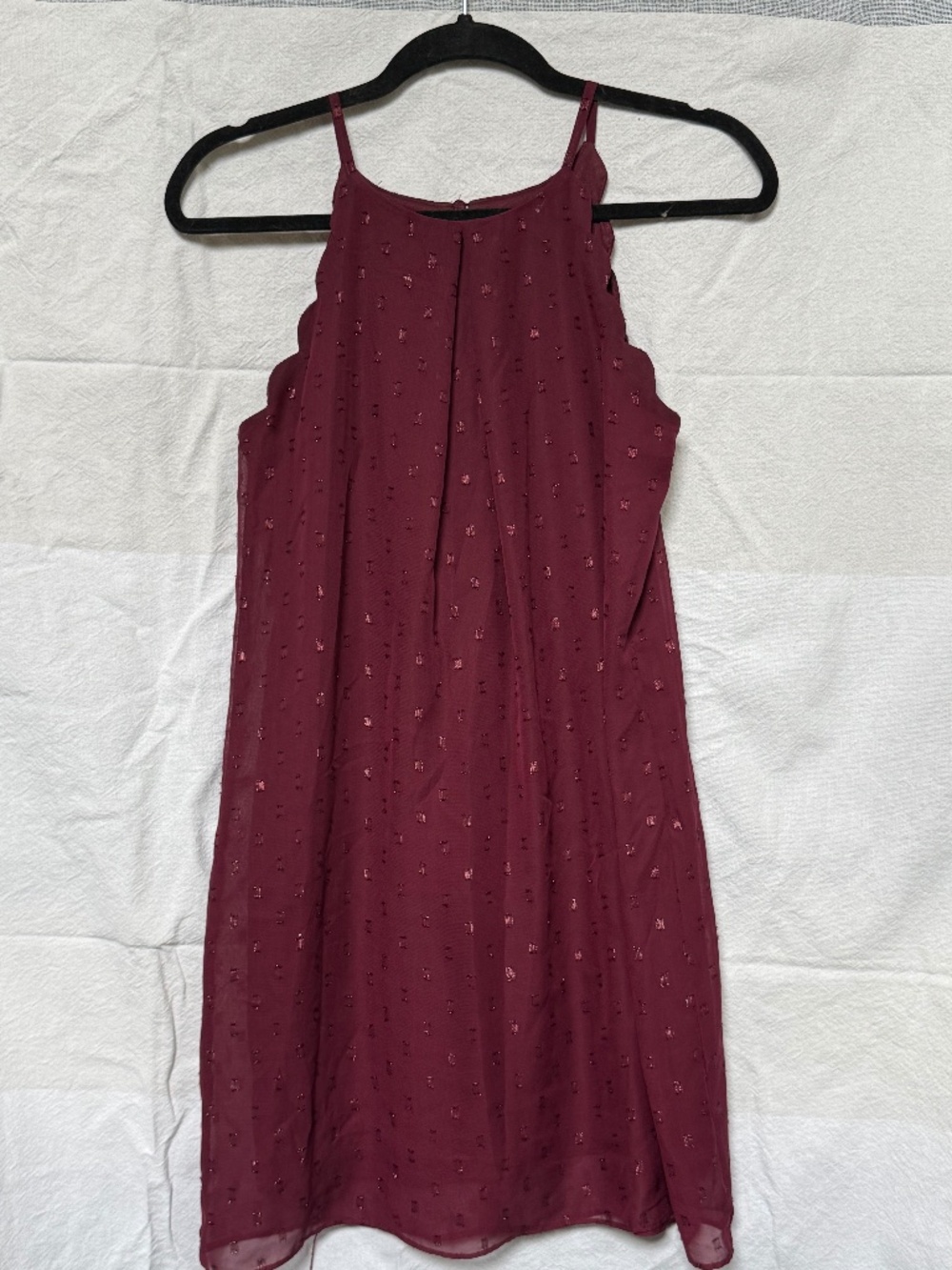Beaded burgundy scallop dress